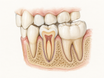A cross-section of the human dental arch shows a premolar between a pointed canine and a broad molar, with upper and lower teeth meeting in chewing position. Its two cusps, single root, gum attachment, and supporting bone are visible.